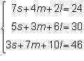 The cost for three packages of moving boxes is modeled by the system of equations below. let s repre