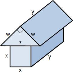 Atriangular prism is attached to a rectangular prism as shown below. if w = 8 inch