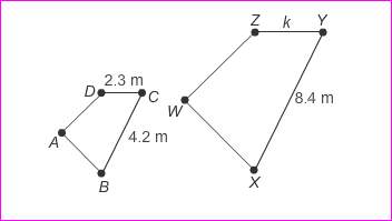 Given figure abcd ~ figure wxyz, what is the value of k?