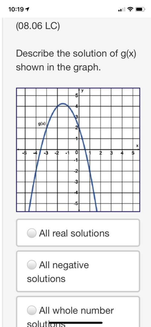 Describe the solution of g(x) shown in the graph. all real solutions all negative