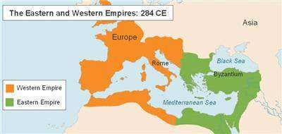 the map shows a divided roman empire in 284 ce. judging by the map, which b