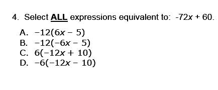 Math  which expression is equivalent to -8(10x-3)? * a -80x+24 b -80x-24 c