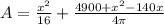 A=\frac{x^2}{16}+\frac{4900+x^2-140x}{4\pi}