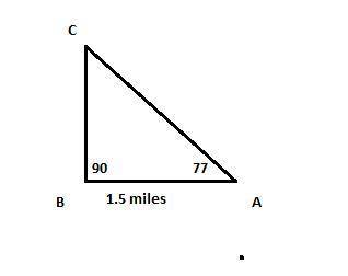 You are walking near a river. While standing at A, you measure an angle of 90° between B and C, as s