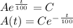 Ae^{ \frac{t}{100}}=C\\A(t)=Ce^{ -\frac{t}{100}}