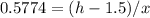 0.5774 = (h - 1.5) / x