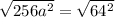 \sqrt{256a^{2}} = \sqrt{64^{2}}