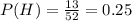 P(H)=\frac{13}{52}=0.25