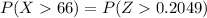 P(X   66 ) = P(Z   0.2049 )