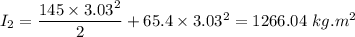I_2= \dfrac{145\times 3.03^2}{2}+65.4\times 3.03^2=1266.04\ kg.m^2