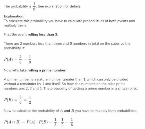 You have a standard number cube. What is the probability of rolling a number less than 3, and then r
