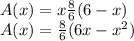 A(x)=x\frac{8}{6} (6-x)\\A(x)=\frac{8}{6}(6x-x^{2} )\\