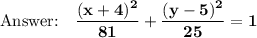 \bold{\text{}\quad \dfrac{(x+4)^2}{81}+\dfrac{(y-5)^2}{25}=1}