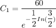 C_1 = \dfrac{60}{e^{-\dfrac{1}{2} {In(\dfrac{3}{2})}}}