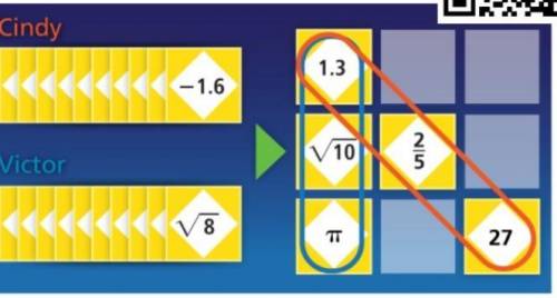 Cindy and victor are playing a math game. The winner must get three in a row of the same type of rea