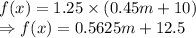 f(x) =1.25\times (0.45m+10)\\\Rightarrow f(x) =0.5625m+12.5