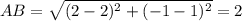 AB = \sqrt{(2-2)^2+(-1-1)^2} = 2