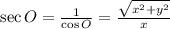 \sec O = \frac{1}{\cos O} = \frac{\sqrt{x^{2}+y^{2}}}{x}