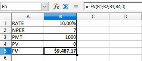 Calculate the amount realized at the end of 7 years through annual deposits of $1000 at 10% compound