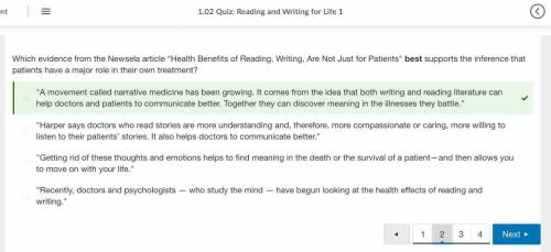 Which evidence from the Newsela article “Health Benefits of Reading, Writing, Are Not Just for Patie