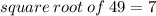 square \: root \: of \: 49 = 7