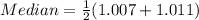 Median = \frac{1}{2}(1.007 + 1.011)