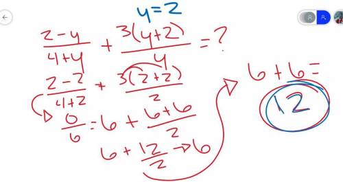 What is the value of the expression when y = 2? StartFraction 2 minus y Over 4 plus y EndFraction pl