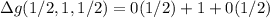 \Delta  g(1/2,1 ,1/2) =  0 (1/2) +  1  +  0(1/2)