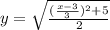 y =\sqrt{\frac{(\frac{x-3}{3}) ^{2}+5}{2}}