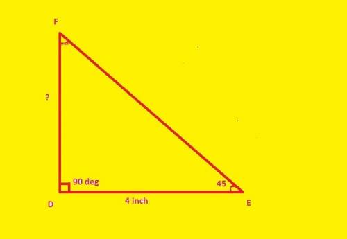 On a piece of paper, use a protractor to construct right triangle def with de=4 in. , m∠d=90° , and 