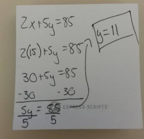 2x+5y=85 can be used to model how much money will tim spent on x sodas and y sandwich’s if he brough