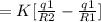 =K[\frac{q1}{R2}-\frac{q1}{R1} ]