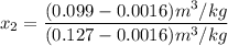 x_2 = \dfrac{(0.099-0.0016)m^3/kg}{(0.127 -0.0016) m^3/kg}