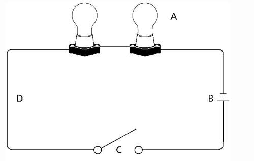 The following diagram shows a simple circuit.which labeled part is an example of a load?