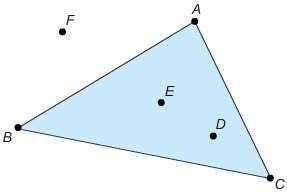 nestor will rotate triangle abc 180° about one of the labeled points. nestor says, “the