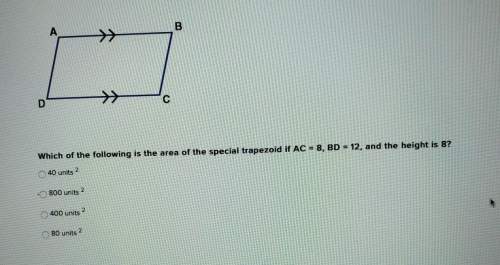Which of the following is the area of the special trapezoid if ac = 8, bd = 12, and the height is 8?