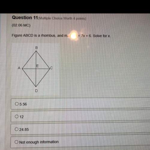 Figure abcd is a rhombus, and m angle aeb=7x+6 6. solve for x