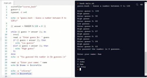 Create a bash shell script for a number guessing game. Here are the requirements: a. Your program ge