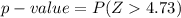 p-value=P(Z4.73)