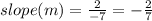 slope (m) = \frac{2}{-7} = -\frac{2}{7}