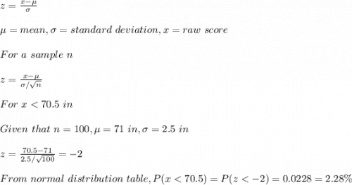 z=\frac{x-\mu}{\sigma}\\ \\\mu = mean, \sigma=standard\ deviation,x=raw\ score\\\\For\ a\ sample\ n\\\\z=\frac{x-\mu}{\sigma/\sqrt{n} }\\\\For\ x