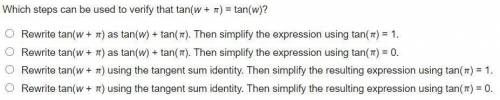 Which steps can be used to verify that tan(w + Pi) = tan(w)?