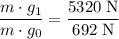 \displaystyle \frac{m\cdot g_1}{m \cdot g_0} = \frac{5320 \; \rm N}{692\; \rm N}