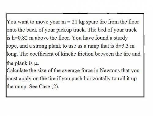 Calculate the size of the average force in Newtons that you must apply on the tire if you push horiz