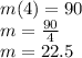 m(4)=90  \\ m =  \frac{90}{4}  \\ m = 22.5