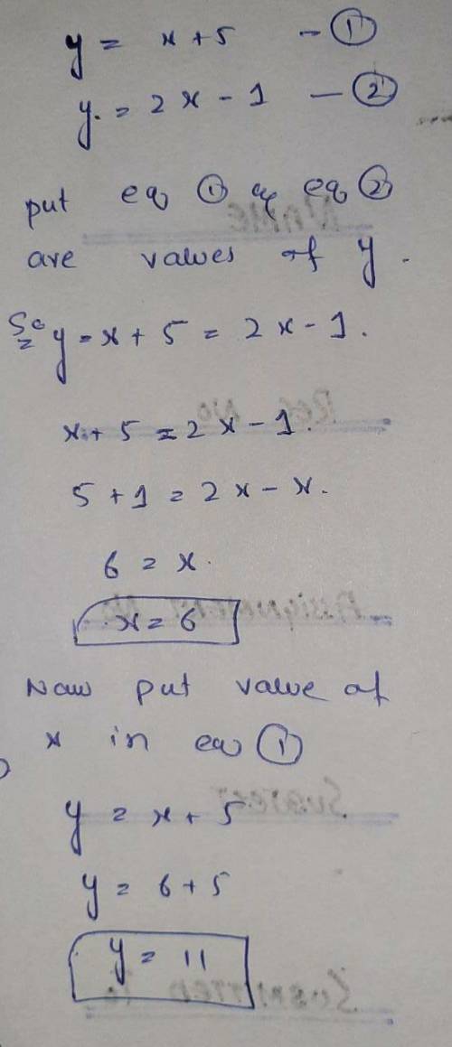 System of equations y=x+5, y=-2x-1