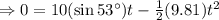 \Rightarrow 0 = 10 (\sin 53 ^{\circ})t-\frac 1 2 (9.81)t^2