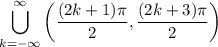 $\bigcup_{k=-\infty}^{\infty} \left( \dfrac{(2k+1)\pi}{2}, \dfrac{(2k+3)\pi}{2}  \right)$
