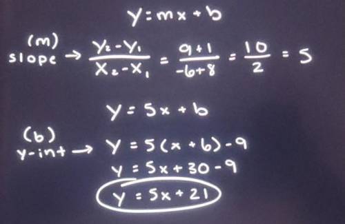 Write an equation of the line that passes through the points (-8, -1) and (-6, 9).