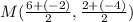 M(\frac{6 +(-2)}{2}, \frac{2 +(-4)}{2})